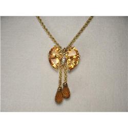 14K YG Citrine Topaz Diamond Butterfly Necklace#2338205