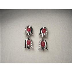 Estate White Gold Ruby Diamond Tulip Earrings #2338206