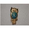 Image 1 : Estate 14K YG Ruby Seed Pearl Turquoise Owl Pin#2338239