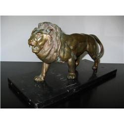 Bronze Lion Sculpture on black Marble mkd! #2338328