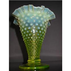 Hobnail vaseline opalescent glass vase! #2338331