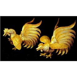 Pair of Brass  Fighting Cocks  #2338496