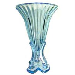 Ice Blue Art Deco Flared Ridged Rocket Vase #2347587