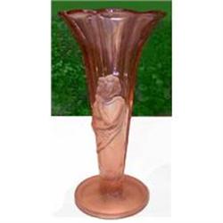 Czech Clear Pink & Satin Glass Emboss Lady Vase#2347597