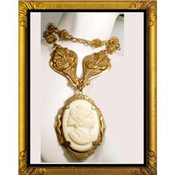 Vintage Victorian SNAKE CAMEO HUGE necklace #2347997