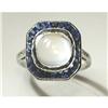 Image 1 : Platinum Ring with Moonstone and Sapphyre  #2348114