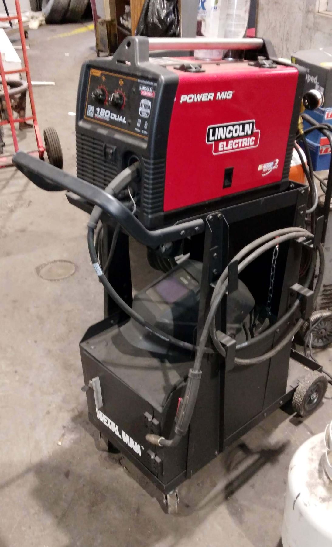 LINCOLN 180 DUAL POWER MIG WELDER, W/ WELDING CART, MINI METAL MAN