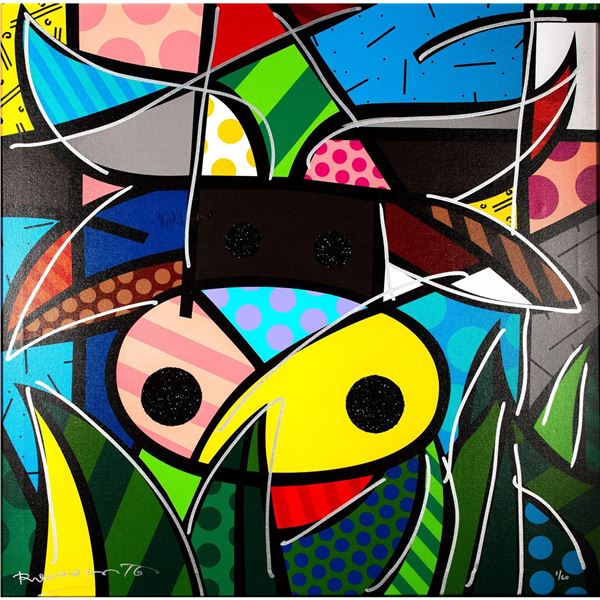 Romero Britto (Brazilian b. 1963) Mixed Media on Canvas, Cow