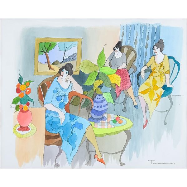 Itzchak Tarkay (1935-2012) Mixed Media on Paper, Sitting in the Salon