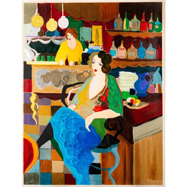 Signed Framed Tarkay Original Serigraph, Cafe Select I