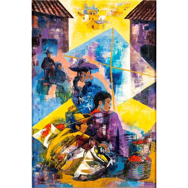 Epifanio Ortega (Mexican b.1947) Oil on Canvas, Vendedores