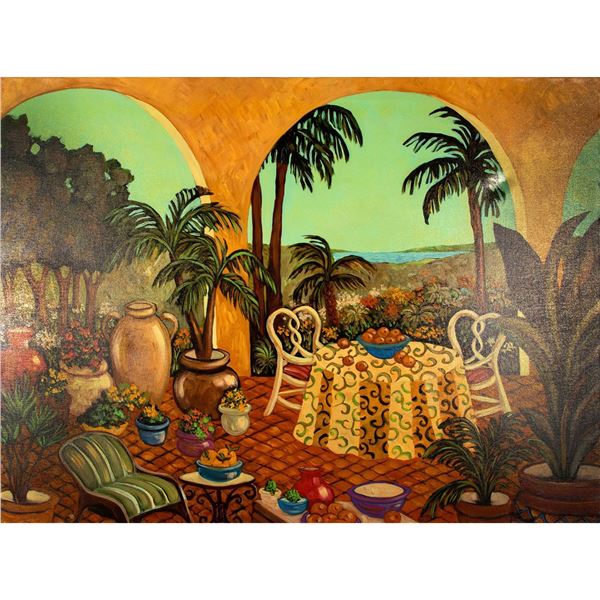 Jan Dorion Whitney, Oil on Canvas, Lanai in Spring, Signed