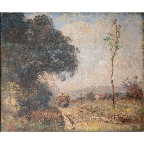 Joseph H. Boston, Amer. Titled 'Haywagon' Painted Landscape