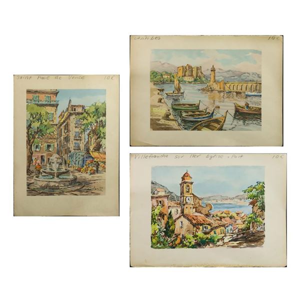 3pc Watercolor Prints, Landmarks of France