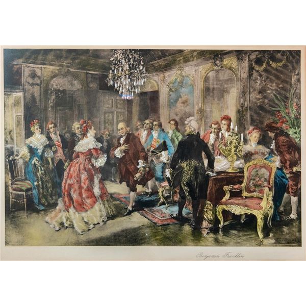 Framed After V. De Paredes Lithograph, Benjamin Franklin