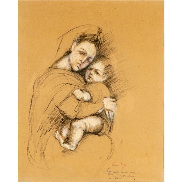 Ana Mor (Cuban American b. 1957) Pastel on Paper, Madre E Hijo