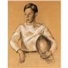 Image 1 : Ben Clements 1930s Mixed Media Drawing, Boy with Football