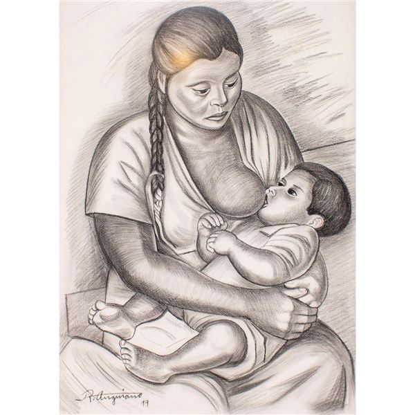 Raul Anguiano (Mexican 1915-2006) Charcoal on Paper, Maternidad