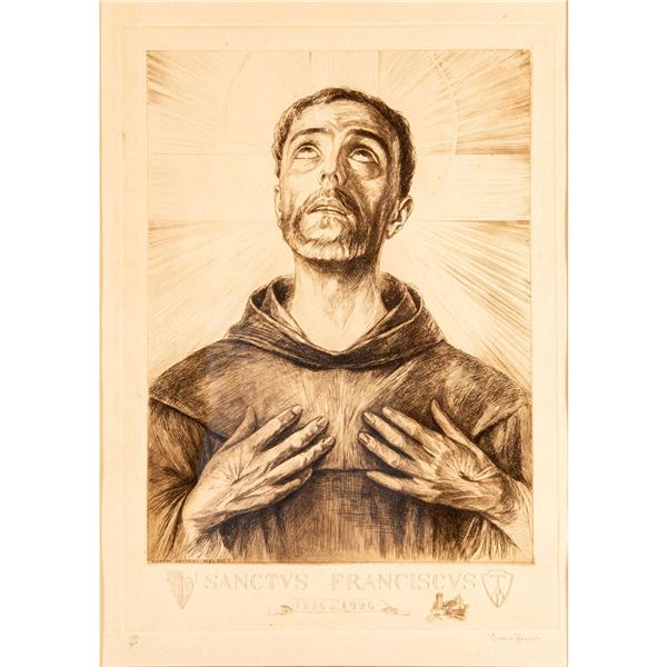 Enrico Arcioni (Italian 1875-1954) Etching on Lithograph, Saint Francis