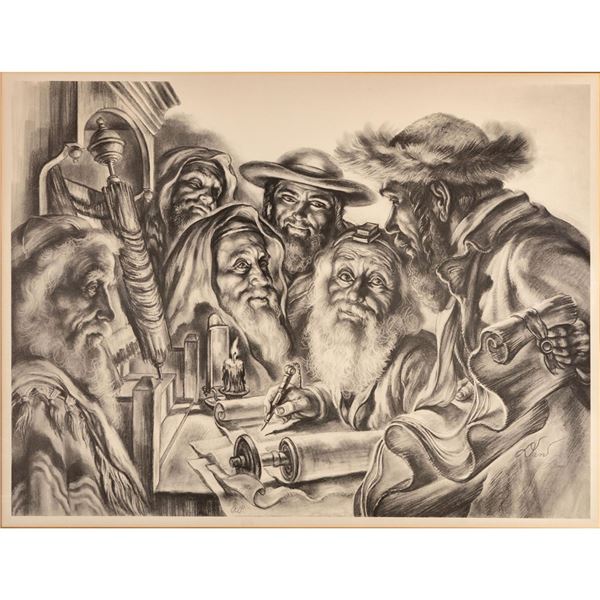 Virginia Dan (American 1922-2014) Lithograph, Reading of the Skroll