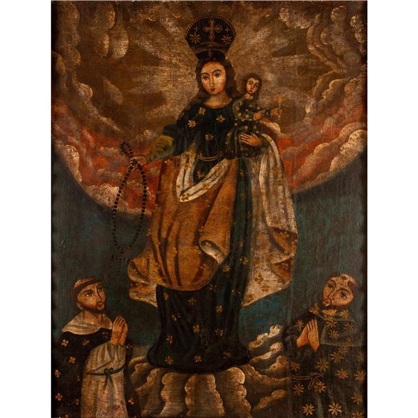 Impressive Antique Colombian Colonial oil on canvas, Our Lady Of Las Lajas