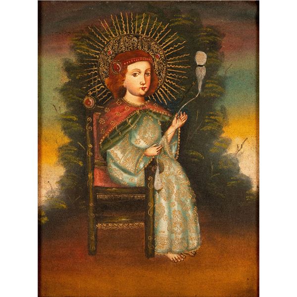Artist Unknown, Oil on Canvas, The Child Mary Spinning