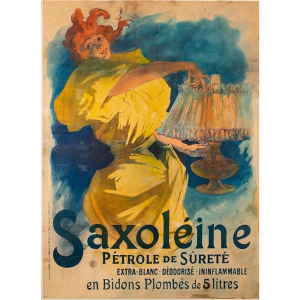 Framed Jules Cheret Antique Poster, Saxoleine Petrole de Surete