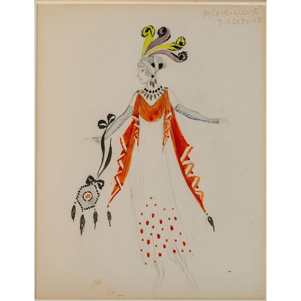 Framed Art Deco Sketch Print, Merveilleuse Directoire