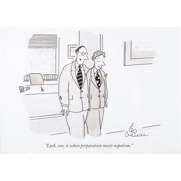 Framed Leo Cullum New Yorker Cartoon, Luck Son