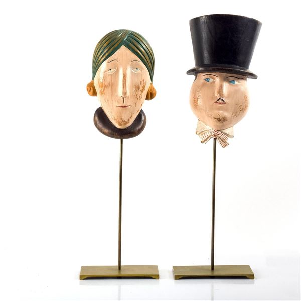 Pair of Vintage Sarreid Hand Carved Wood Masks