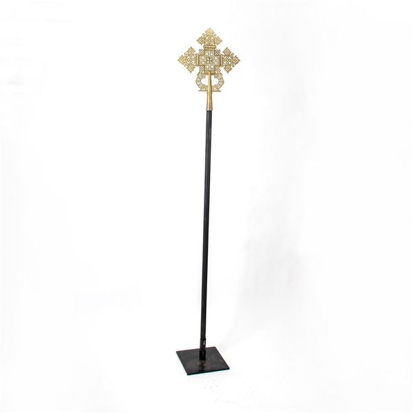 Vintage Ethiopian Etched Brass Catholic Processional Cross