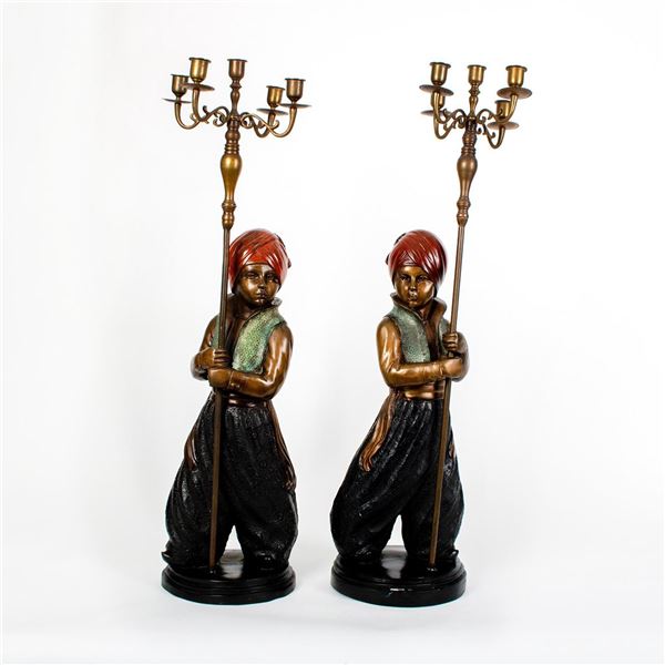 Pair of Antique Bronze Sculpture Table Candelabras
