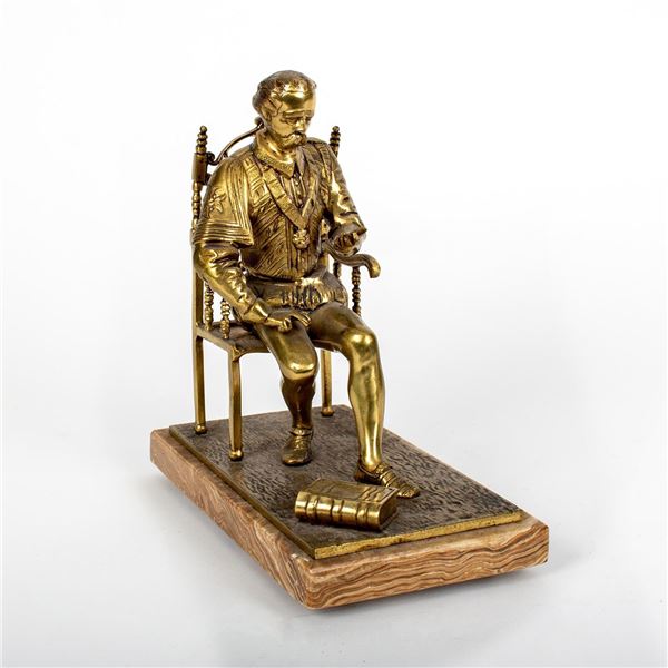 Vintage Brass Figurine on Marble Base, Miguel de Cervantes Saavedra