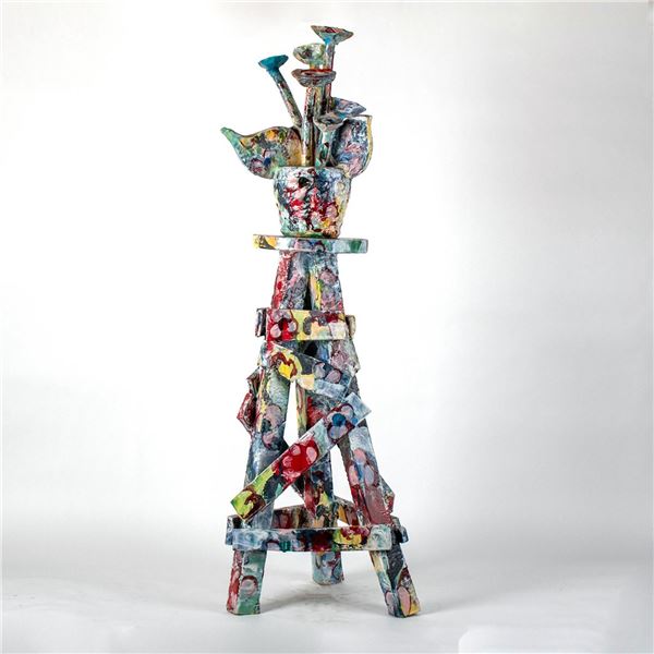 Large Contemporary Pottery Sculpture, Flower Bouquet With Stand