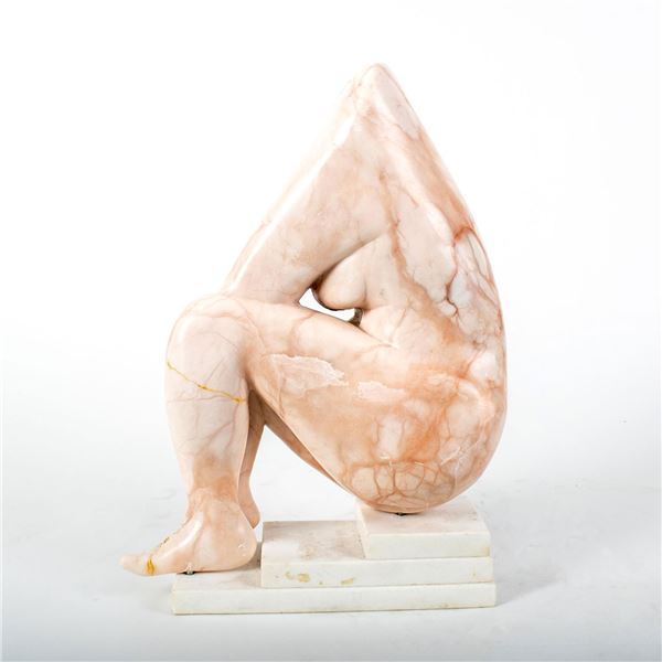 Marble Figural Sculpture on Base, Pink Woman