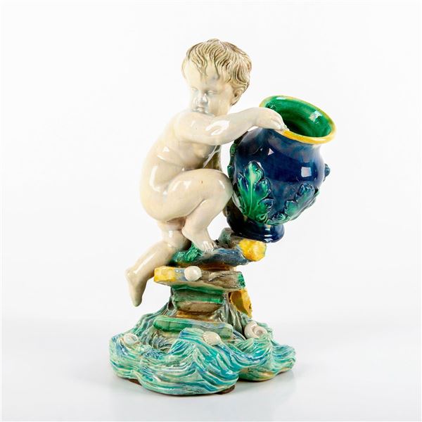Vintage Majolica Pottery Putto Posy Vase