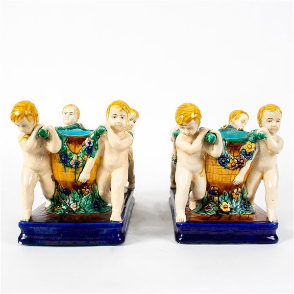Pair of Majolica Minton Style Jardiniere's