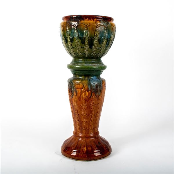 Vintage McCoy Bellflower Jardiniere with Pedestal Stand