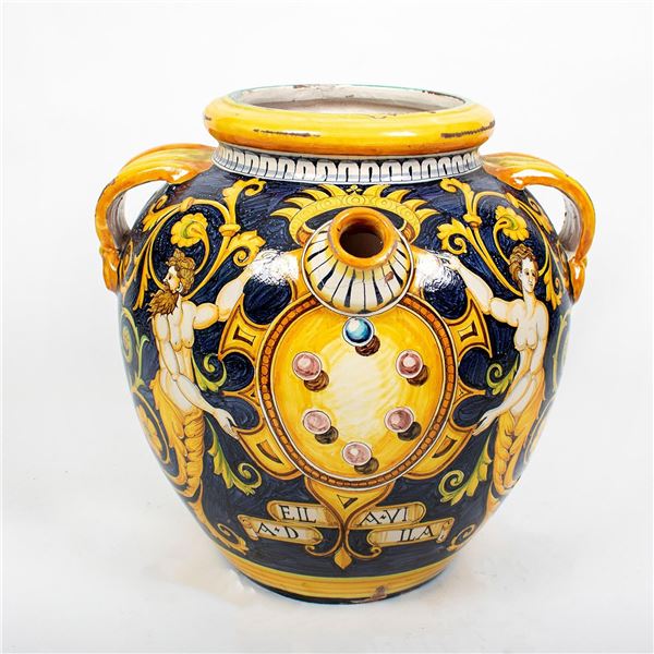 Large Vintage Italian Polychrome Terracotta Jar with Spout