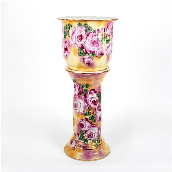 Impressive Limoges China Jardiniere with Pedestal Stand