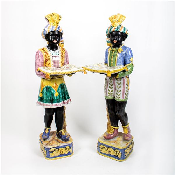 Pair of Italian Majolica Blackmoor Calling Card Stands