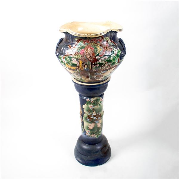 Circa 1900 Japanese Ceramic Jardiniere with Pedestal Stand