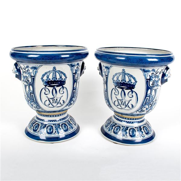 Pair of Abigails Ceramic Planters, Blue And White