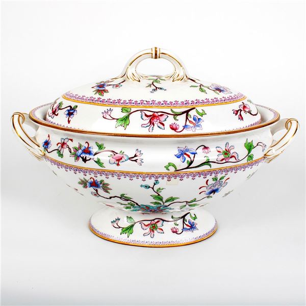 Antique Royal Worcester Hand-Painted Soup Tureen and Lid Set