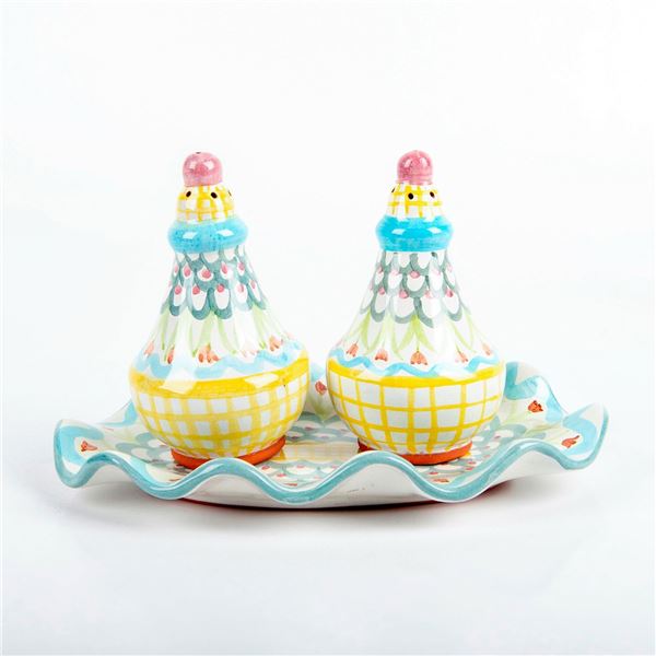 3pc Mackenzie Childs Shakers and Platter, King Ferry
