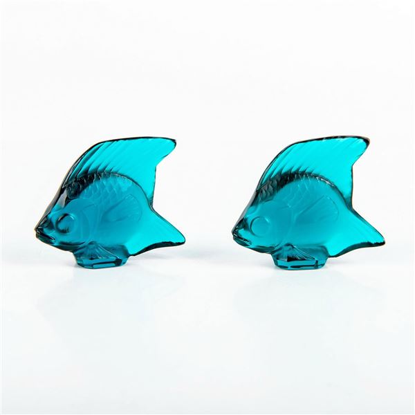2 Lalique Art Glass Figurines, Angelfish, Teal