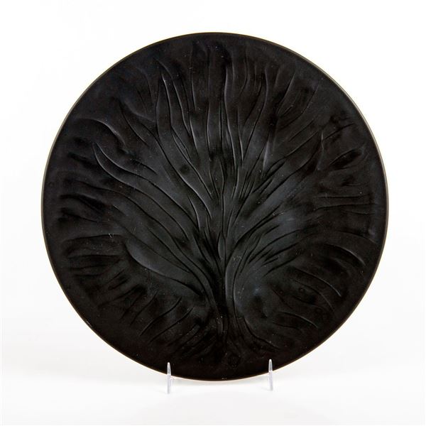 Lalique Black Crystal Plate, Algues Pattern