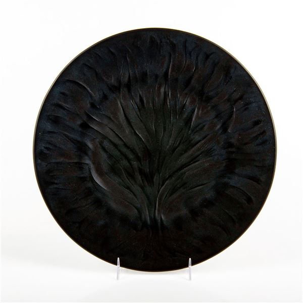 Lalique Black Crystal Plate, Algues Pattern