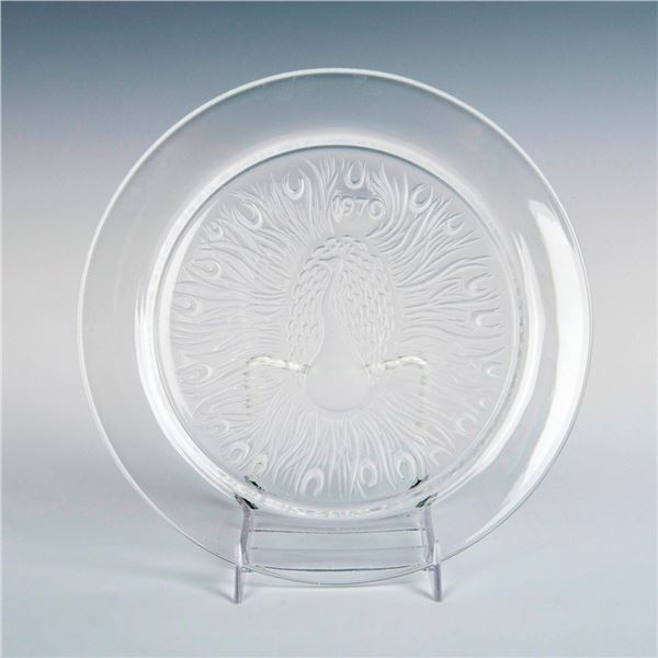 Lalique Crystal Plate, Peacock, 1970