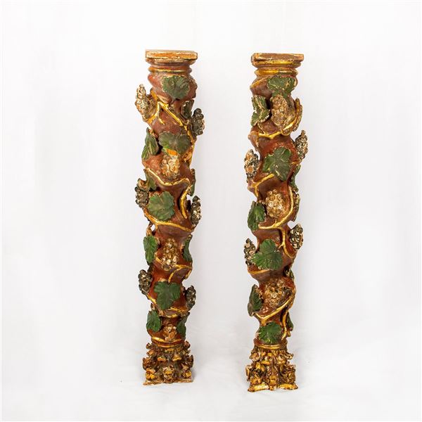 Pair of Antique Italian Baroque Baldacchino Twist Columns